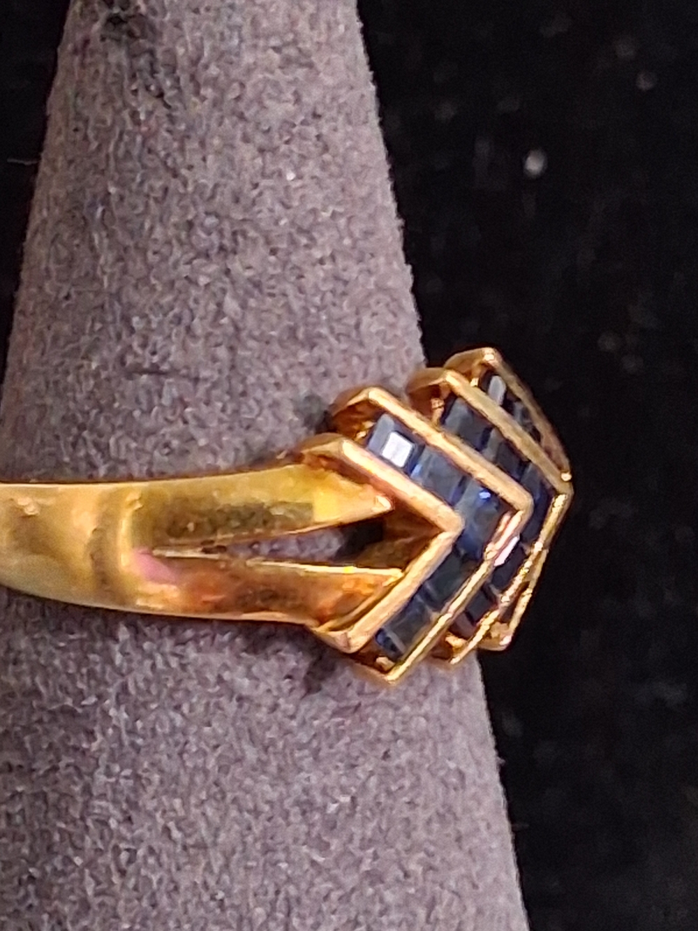 Vintage 14K Gold Sapphire Chevron Waterfall Cocktail Ring 14kt Statement Sz 6.5 - Picture 3 of 9